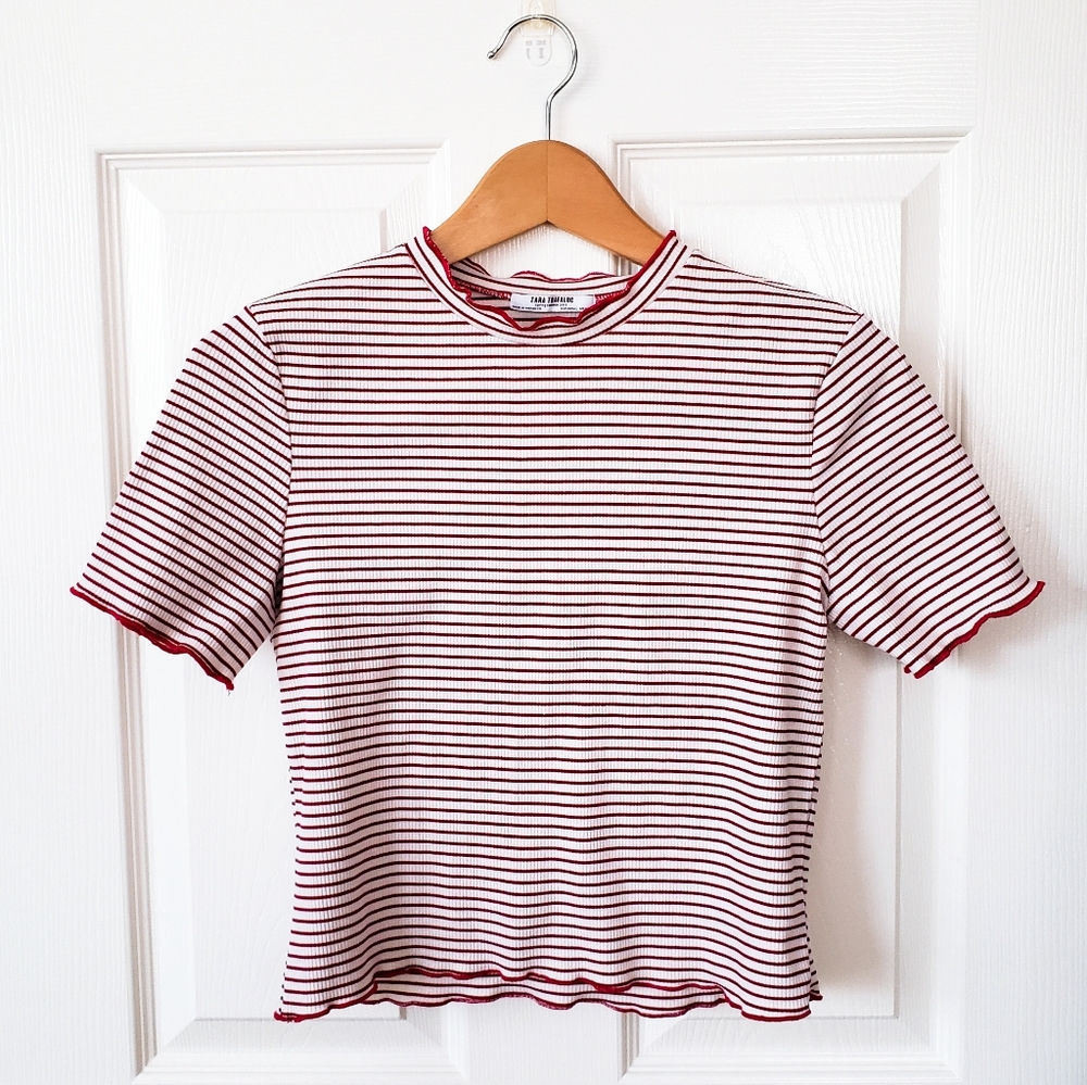 Zara: striped cropped mock neck top